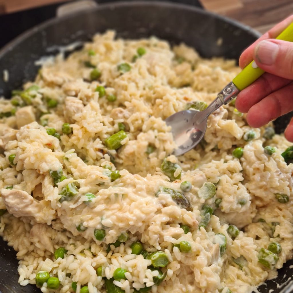 Risotto petits pois asperges et poulet